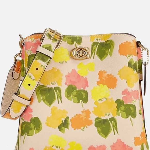 Coach Willow Bucket CC387Floral Multi yellow green Bag Pebble Matching Wallet
